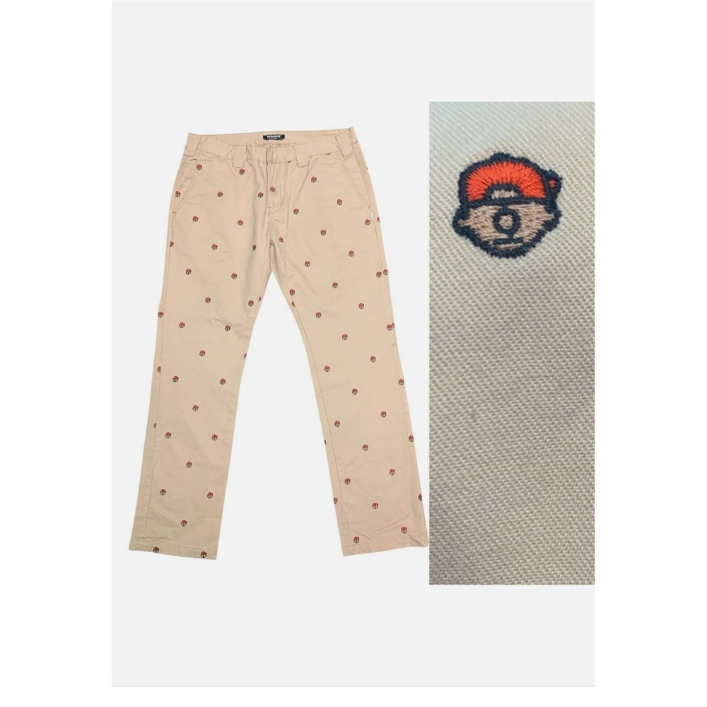 TruFit Mens Chino‎ Pants Beige Embroidered Cartoon Character Casual Size 36 /34L